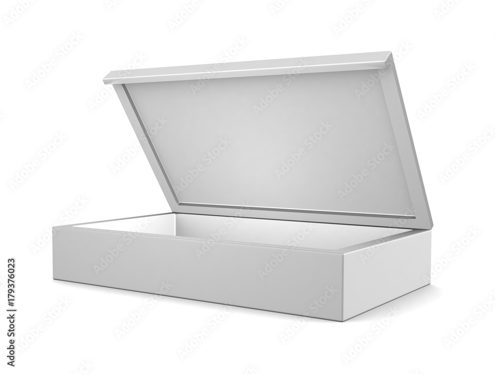 Realistic white open box isolated on white background. 3d illustration Realistic white open box isolated on white background. 3d illustration