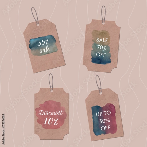 Watercolor stain on kraft paper label with sale.