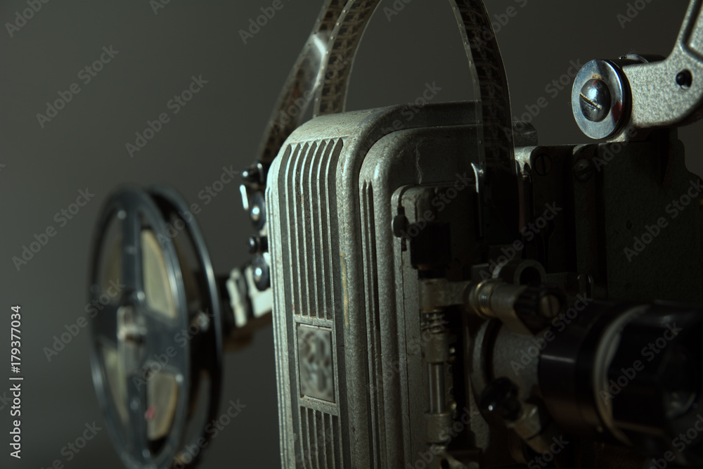 Close-up of an old film projector.