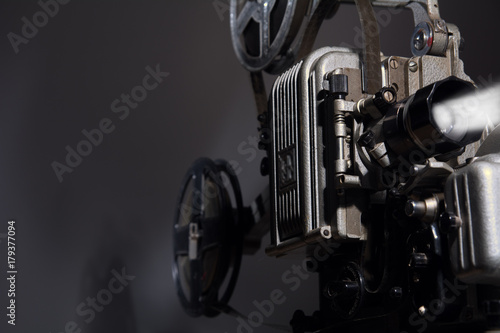 Close-up of an old film projector.