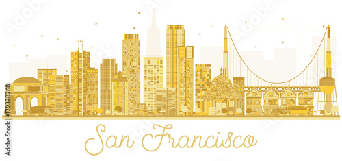 San Francisco USA City skyline golden silhouette.