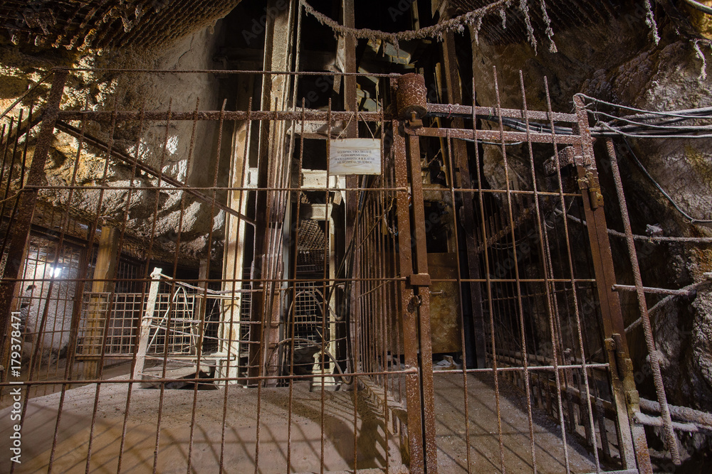 Underground abandoned ore mine shaft tunnel gallery lodge shaft bottom