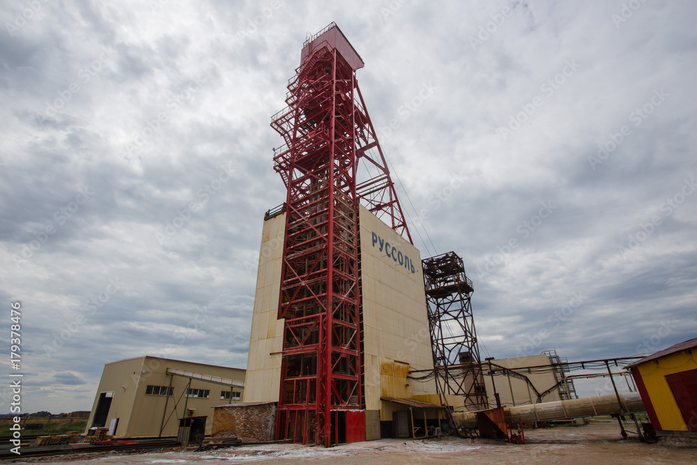 Headframe of the salt mine shaft mining industry Headframe of the salt mine shaft mining industry