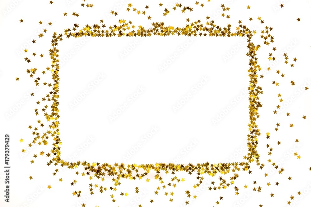 Star shaped golden sequins frame arranged in a rectangular form.