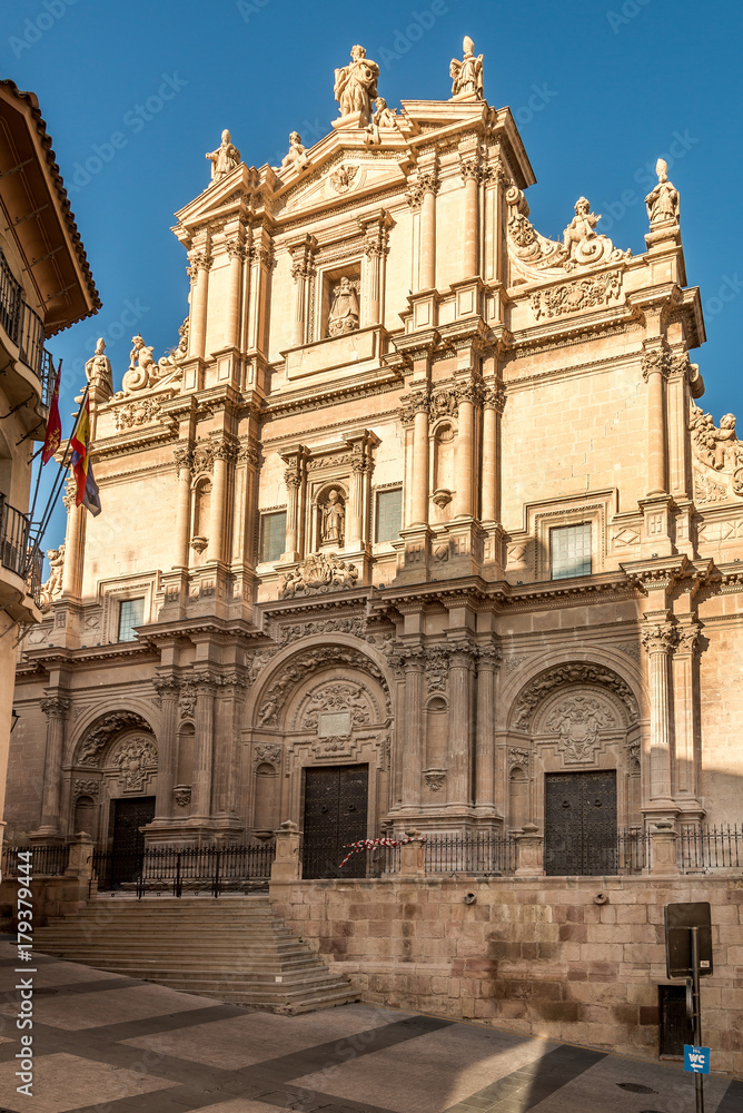 View at the facade of Cathedral San Patrick in Lorca, Spain
