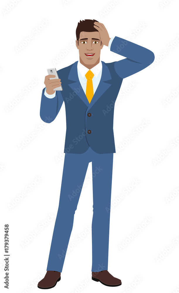 Businessman with mobile phone grabbed his head Businessman with mobile phone grabbed his head