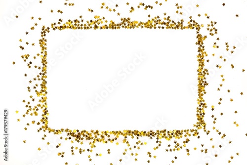Star shaped golden sequins frame arranged in a rectangular form.