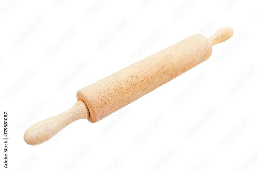 one wooden rolling pin isolated on white one wooden rolling pin isolated on white