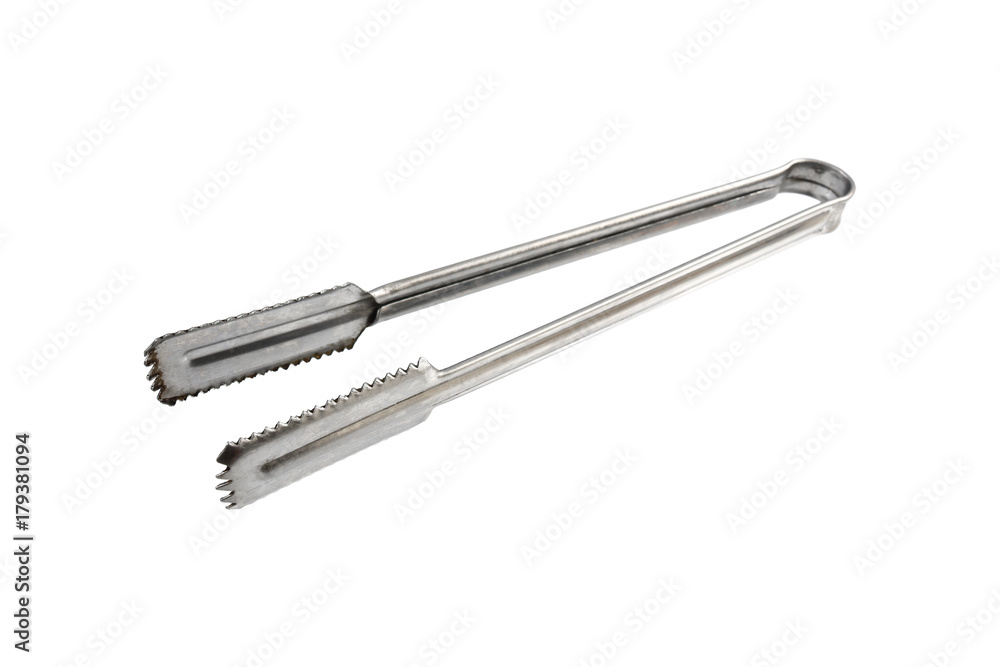 stainless steel ice tongs isolated on white stainless steel ice tongs isolated on white