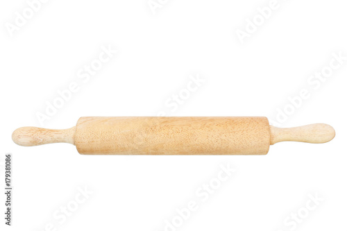 one wooden rolling pin isolated on white
