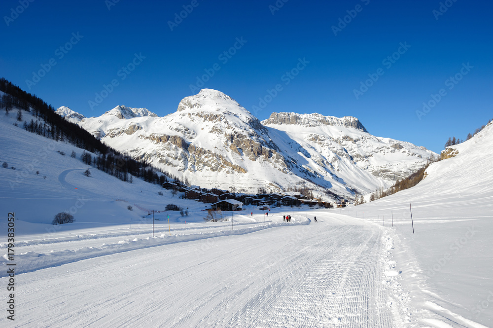 Alpine winter mountain landscape. French Alps with snow. Alpine winter mountain landscape. French Alps with snow.