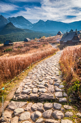 Beautiful path to the Tatras at sunset in Poland