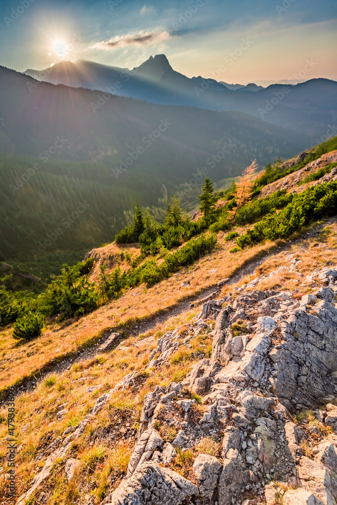 Fototapeta premium Wonderful sunset in Tatra mountains from the ridge in autumn