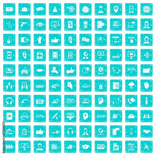 100 call center icons set grunge blue