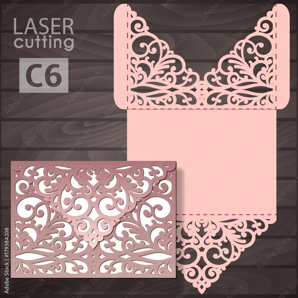 Laser cut wedding invitation envelope template vector. Wedding