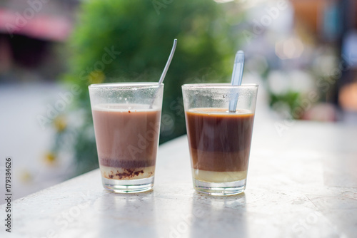 hot chocolate and coffee in glass ,Thai coffee, Vietnam coffee