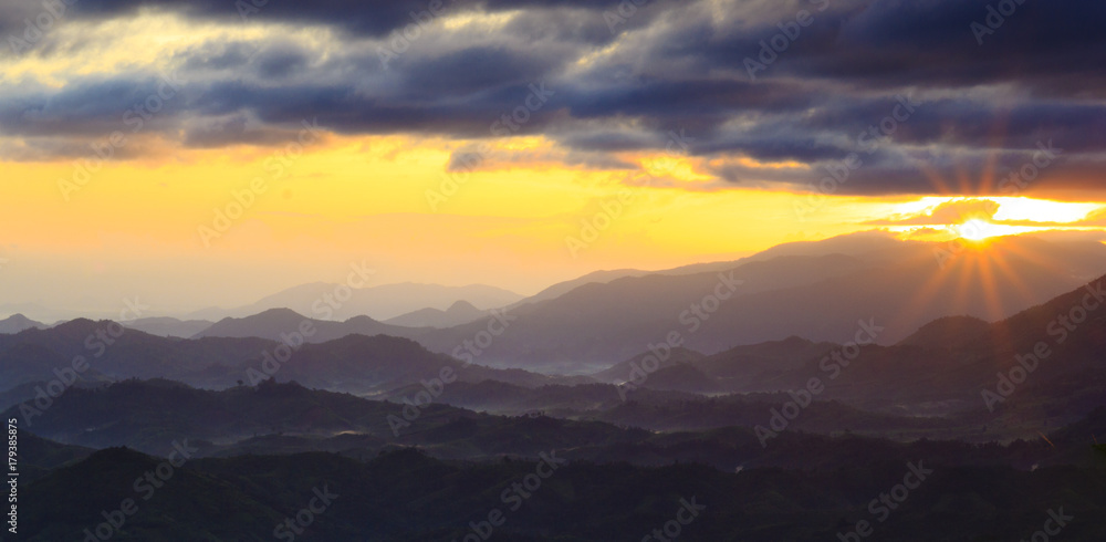 Landscape photo of beautiful sunrise on the mountain
