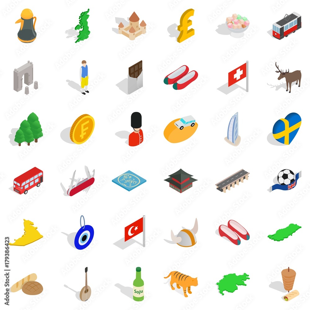 Castle icons set, isometric style Castle icons set, isometric style