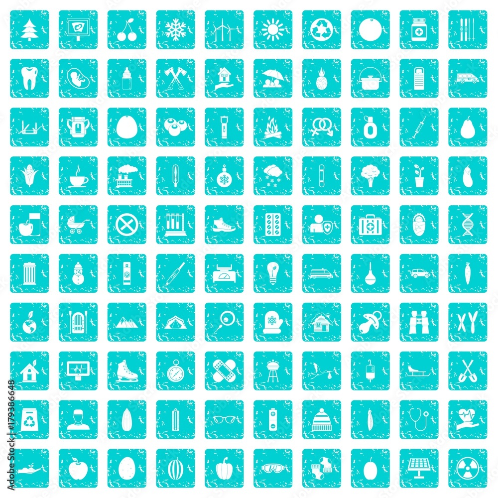 100 child health icons set grunge blue 100 child health icons set grunge blue