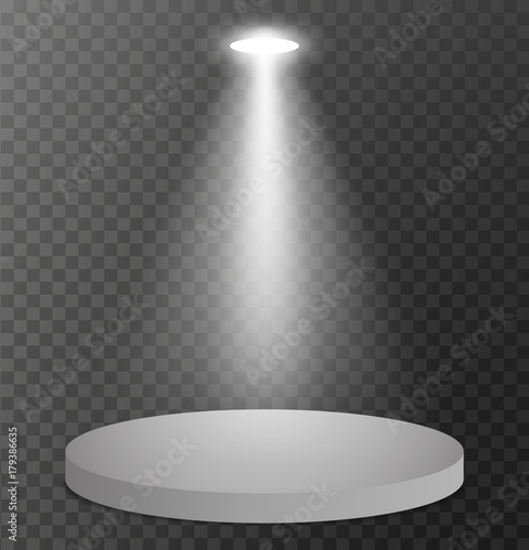 Gray podium. Stage lights on a transparent background. vector illustration