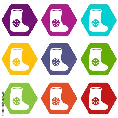 Felt boots icon set color hexahedron