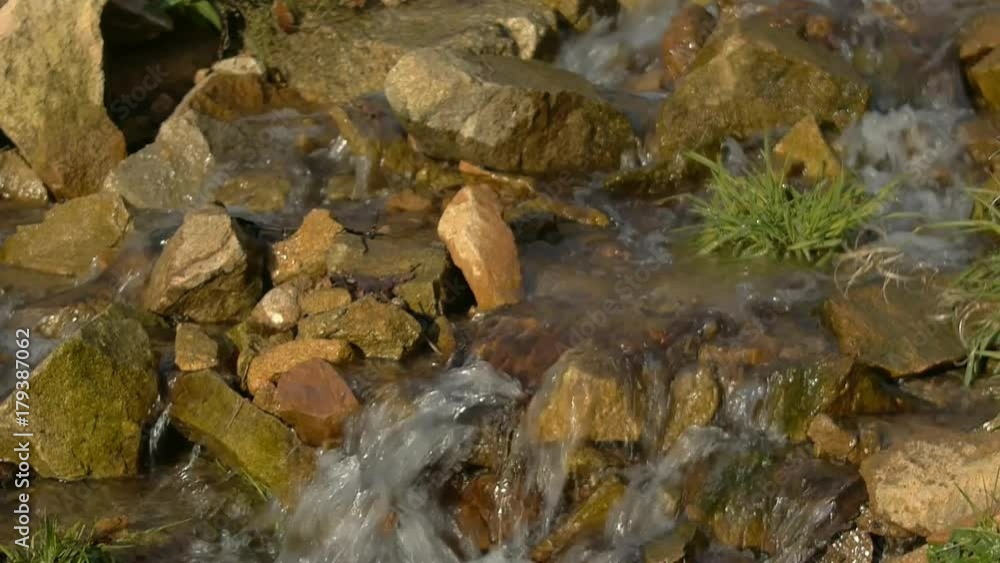 Fresh water flowing through mountain creek. Close up. Fresh water flowing through mountain creek. Close up.
