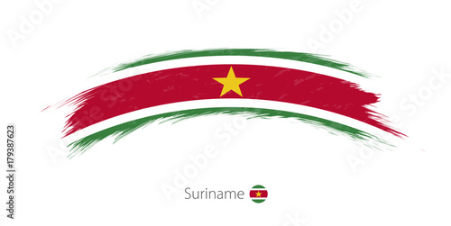 Flag of Suriname in rounded grunge brush stroke. photo