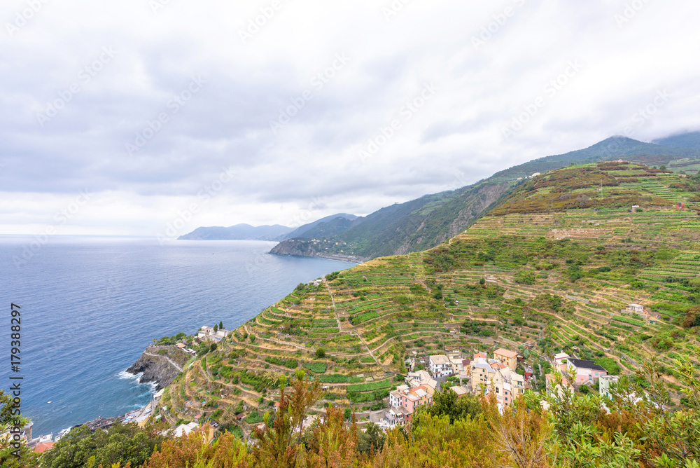 Beautiful view to Manarola mountains and a part of sea
