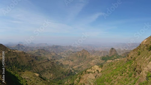 Panoramic on the Ethiopian plain and rift valley from the Simien Mountains highlands, Ethiopia, East Africa.