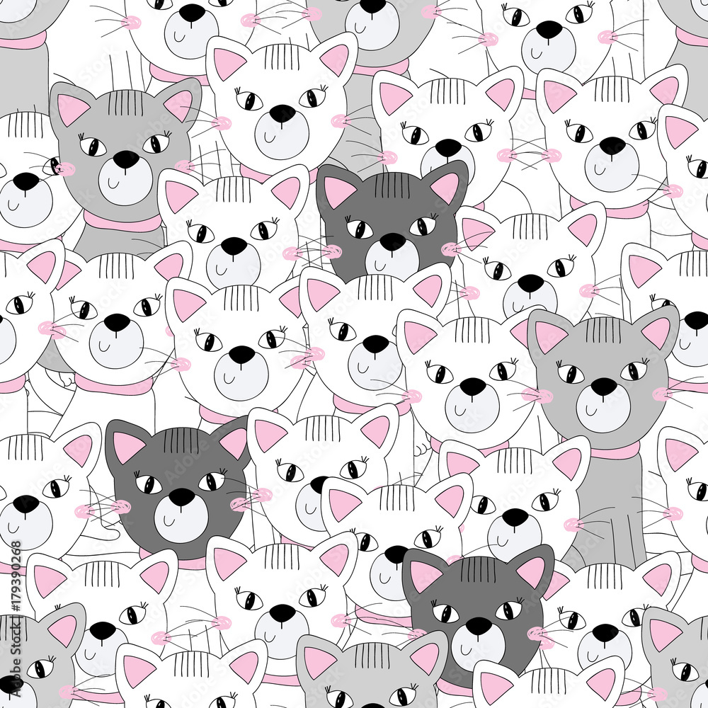 Fototapeta premium Cute cats colorful seamless pattern background