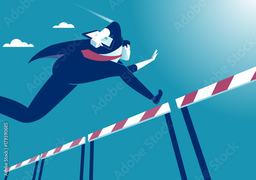Overcome obstacles. Manager jumping over obstacles like hurdle race. Business vector concept illustration photo
