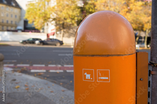 Photography Closed trash can on a city street
