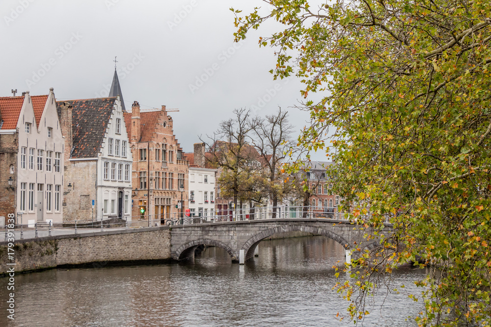 Bridge over canal in Bruges (Belgium)