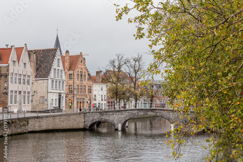Bridge over canal in Bruges (Belgium)