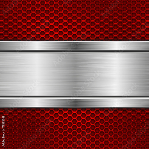 Red metal perforated texture with stainless steel plate