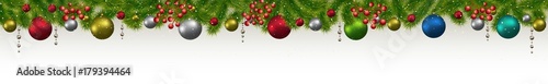 Christmas and New Year banner with fir-trees, garlands and berries. Christmas card, flyer or site header. © Ramcreative