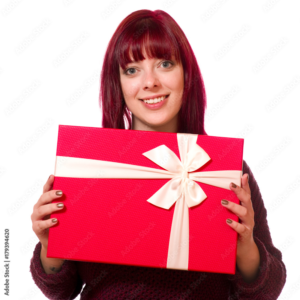Attraktive junge Frau mit Geschenk Attraktive junge Frau mit Geschenk