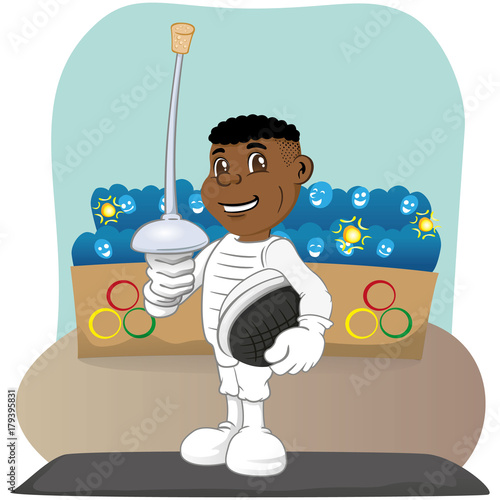Illustration of an athlete person fencing African descent. Ideal for catalogs, informative and sports catalogs