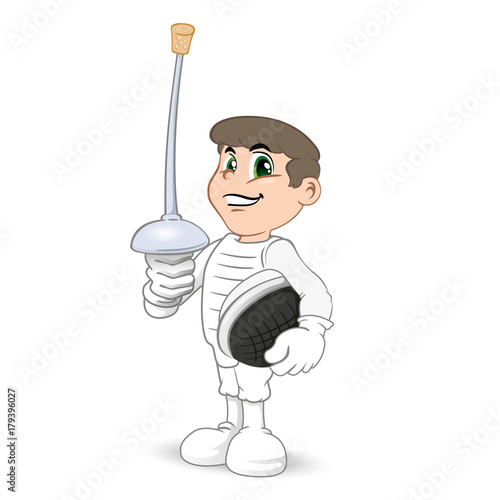 Illustration of a caucasian fencing athlete person. Ideal for catalogs, informative and sports catalogs