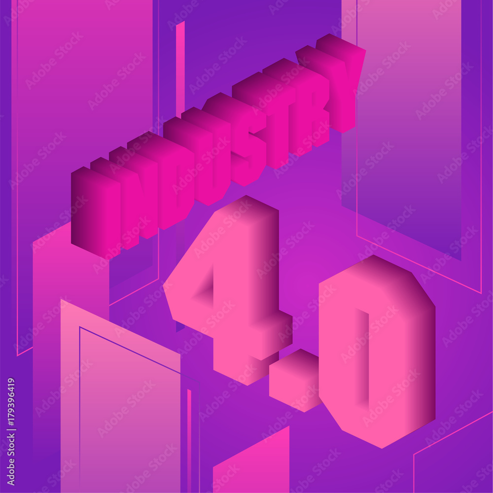 Fototapeta premium Industry 4.0 concept: typography design, illustration vector