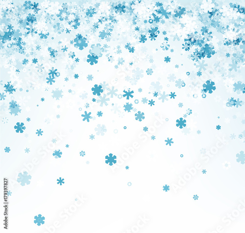White winter background with blue snowflakes.