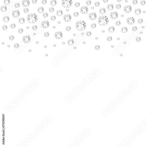 Falling precious gems abstract background. Vector illustration. Shining diamonds isolated on white