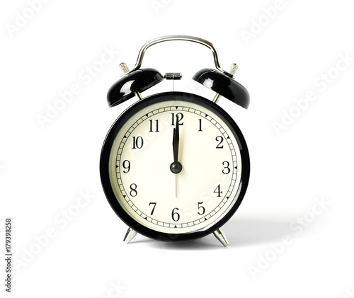 black bell clock on white isolated background
