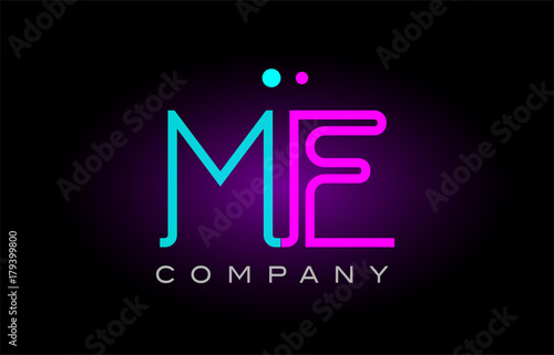 neon lights alphabet me m e letter logo icon combination design
