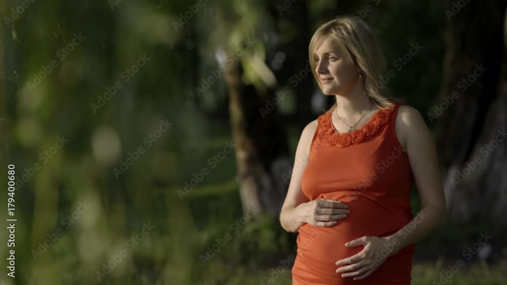 Portrait of a pregnant woman who enjoys the last autumn rays of the sun. Portrait of a pregnant woman who enjoys the last autumn rays of the sun.