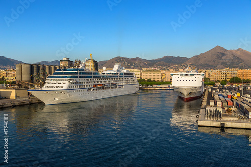 Palermo, Sicily, Italy. Passenger liners in the port