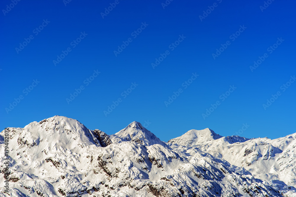 Beautiful mountain peaks under snow