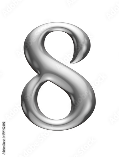 metallic alphabet, number 8 , 3d rendering