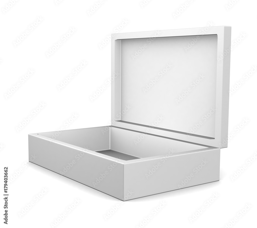 Realistic white open box isolated on white background. 3d illustration Realistic white open box isolated on white background. 3d illustration