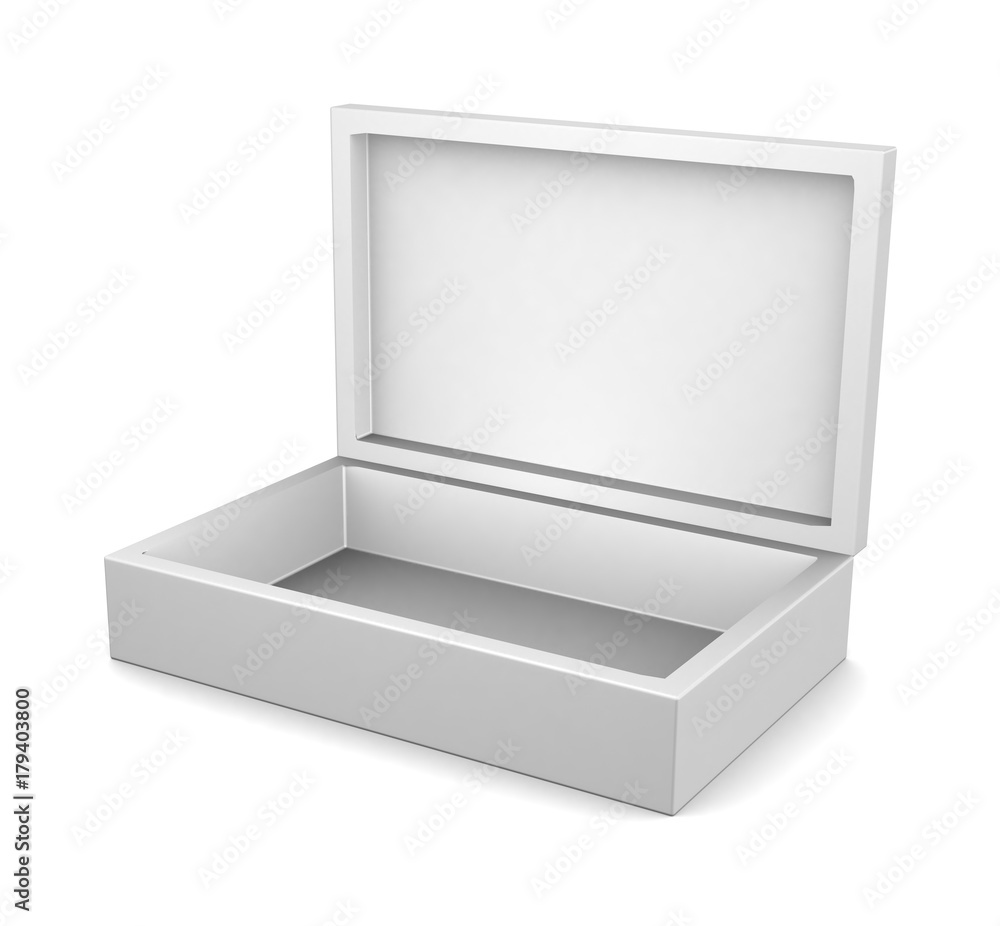 Realistic white open box isolated on white background. 3d illustration Realistic white open box isolated on white background. 3d illustration